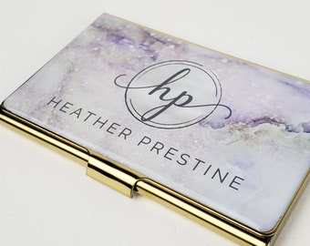 Personalized Business Card Case Purple Marble Business Card Holder for Her Credit Card Holder Gifts for Woman Her Office Accessory Gift E113