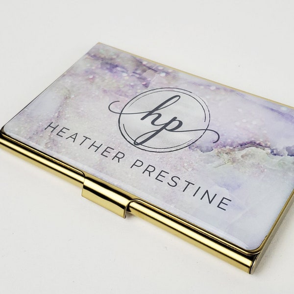 Personalized Business Card Case Purple Marble Business Card Holder for Her Credit Card Holder Gifts for Woman Her Office Accessory Gift E113