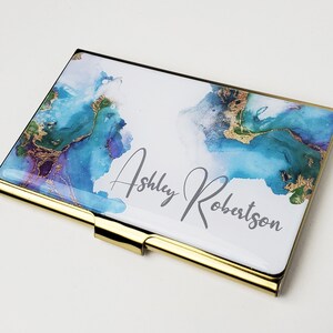 Personalized Business Card Case Watercolor Artist Business Card Holder for Her Coworker Gift Credit Card Holder Modern Gifts for Woman E127 image 1