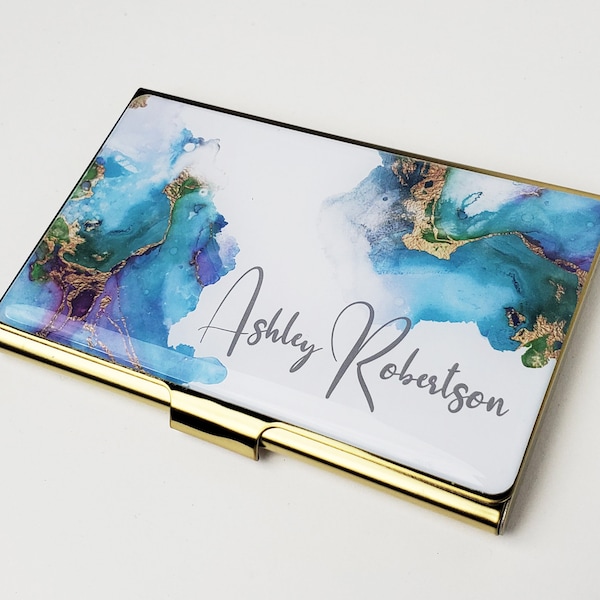 Personalized Business Card Case Watercolor Artist Business Card Holder for Her Coworker Gift Credit Card Holder Modern Gifts for Woman E127