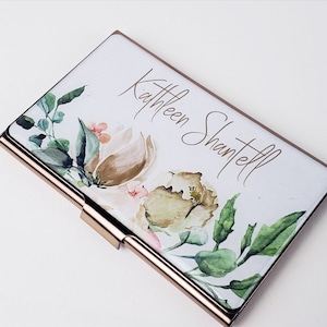 Personalized Business Card Case Floral Business Card Holder for Her Credit Card Holder Boss Day Gift Her Unique Office Accessory Gift E95