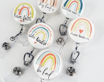 Rainbow Badge Reel, Badge Holder, Be Kind ID Badge Reel Clips, kindness RN Nurse Badge Id Badge Nursing Student Gift for her Stethoscope 795