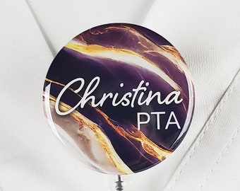 Personalized Badge Reel, Physical Therapy Assistant Name Badge Holder, Marble Badge Reel, PTA Lanyard Badge Clip PT Staff Gift for Her 838