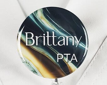 Green Marble Badge Reel, Personalized Nurse Name Badge Holder, Pta ID Lanyard Badge Clip Rn Staff Gift Stethoscope Carabiner, Staff Gift 835