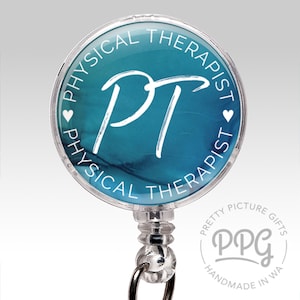 Badge Reel, Physical Therapist Retractable Badge Holder, PT Badge Clip, Physical Therapy Id Badge, Lanyard Nursing Student Staff Gift C01