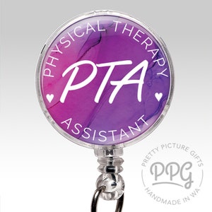 Badge Reel, Physical Therapy Assistant Retractable Badge Holder, PTA Badge Clip, Physical Therapy Id Badge, Lanyard Student Staff Gift C02
