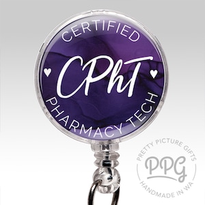 Badge Reel, Certified Pharmacy Technician Retractable Badge Holder, Cpht Badge Clip, Badge Reel Cute ID Badge Lanyard Medical Staff Gift C08