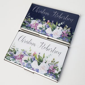 Personalized Business Card Case Custom Business Card Holder Promotional Items Classy Floral Design Business Name Monogram New Job Gift E145