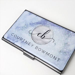 Porte-cartes de visite personnalisé, porte-cartes de visite en marbre bleu pour elle, porte-cartes de crédit cadeaux pour femme son cadeau accessoire de bureau E112