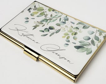 Personalized Business Card  Eucalyptus Case Business Card Holder for Her Coworker Gift Credit Card Holder Gift for Woman E136