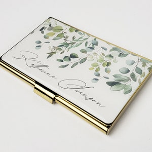 Porte-cartes de visite personnalisé avec étui en eucalyptus pour elle, cadeau de collègue, porte-carte de crédit, cadeau pour femme E136