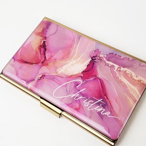 Custom Business Card Holder, Pink Rose Gold Card Case, Gift for her, Slim Wallet, Rose Gold Business Card Gift, New Job Gift Realtor E192