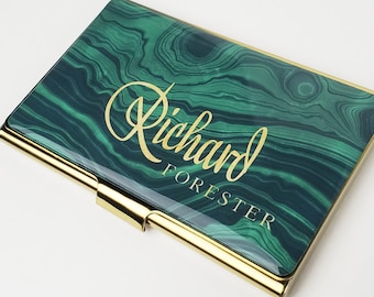 Business Card Case Personalized Retro Green Business Card Holder Stainless Steel Card Holder Gift for Him Personalized Graduation Gift E158