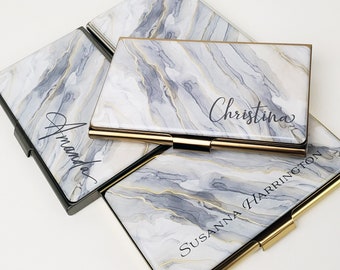 Custom Business Card Holder, Marble Card Case Gift for her, Personalized Slim Wallet Gold Business Card Gift,  Realtor Graduation GiftE 194