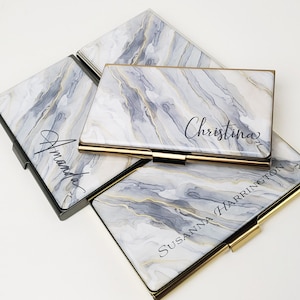 Porte-cartes de visite personnalisé, cadeau porte-cartes en marbre pour elle, cadeau carte de visite doré portefeuille mince personnalisé, cadeau de remise de diplôme pour agent immobilierE 194