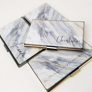 Custom Business Card Holder, Marble Card Case Gift for her, Personalized Slim Wallet Gold Business Card Gift,  Realtor Graduation GiftE 194