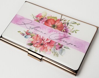Étui de carte de visite personnalisé Rose Féminin Floral Porte-carte de visite pour son collègue Porte-carte de crédit cadeau Realtor Gift E134