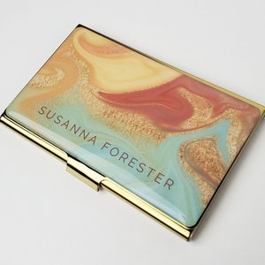 Personalized Business Card Case, Monogram Sea Foam Watercolor Business Card Holder for Her Credit Modern Card Holder Gifts for Woman E122