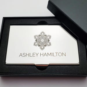 Personalized Silver Metal Card Case, Stainless Steel Custom Business Card Holder, Gift for her, Professional Gift, Slim Wallet, Mandala SS11
