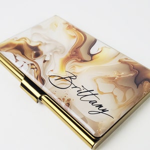 Personalized Business Card Case, Gold Marble Card Holder Coworker Gift RFID Credit Card Holder Realtor Gift Card Holder Woman Wallet  E205