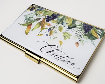 Personalized Business Card Case Credit Card Holder Trending Accessory Custom Card Holder Floral Gift for Her Employee Recognition E138