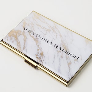Custom Gold Marble Card Holder for Small Business Owner, Personalized Card Case, Modern Business Card Gift for Hair Stylist Realtor Job E187