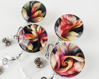 Badge Reel, Floral Retractable Badge Holder ID Clips RN Nurse Badge Medical Staff pta ota Teacher Gift for her Stethoscope Carabiner C30