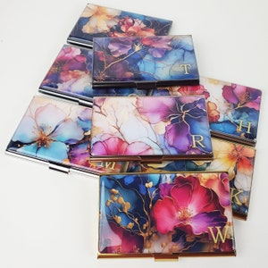 Custom Business Card Holder, Personalized Card Case, Gift for her, Slim Wallet, Coworker Flower Business Card Gift New Job Gift Realtor E214 image 4