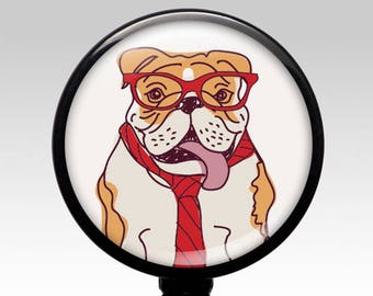 Dog Badge Reel, Funny Bulldog Badge Holder, Nurse Badge Clip, Retractable Id Card Holder Teacher Gift Pediatric Vet LPN RN Nurse Jewelry 575