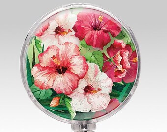Badge Reel, Pink Hibiscus Flower Retractable Badge Holder, Tropical Badge Clip, Hawaii Holiday Rn Dr Id Badge Medical Staff Gift for Her 684