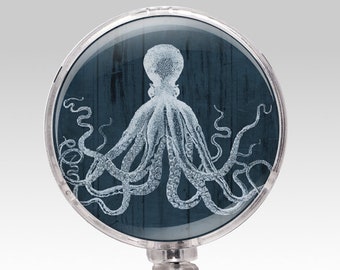 Badge Reel, Octopus Retractable Badge Holder, Nautical Badge Clip,  Deep Sea Blue Octopus, Rn Dr Id Badge Medical Staff Gift for Him 686