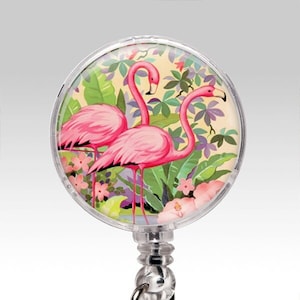 Pink Flamingo Retractable Badge Holder | Pink Flamingos | ID Badge Reel Clips | Retro Pink Flamingo Nurse Badge | ID Badge | Nurse Gifts 392