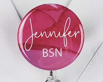 Personalized Badge Reel, Pink Custom Nurse Retractable Badge Holder Nurse ID Lanyard Badge Clip Rn Id Badge Staff Gift Stethoscope ID 738