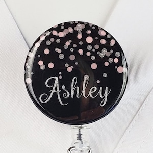 Personalized Badge Reel, Custom Nurse Retractable Badge Holder Glitter Nurse ID Carabiner Lanyard Badge Clip RN CMA Id Badge Staff Gift 753
