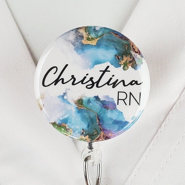 Personalized Watercolor Badge Reel Custom Nurse Retractable Name Badge Holder ID Lanyard Badge Clip Rn Id Staff Gift Stethoscope Yoke 822