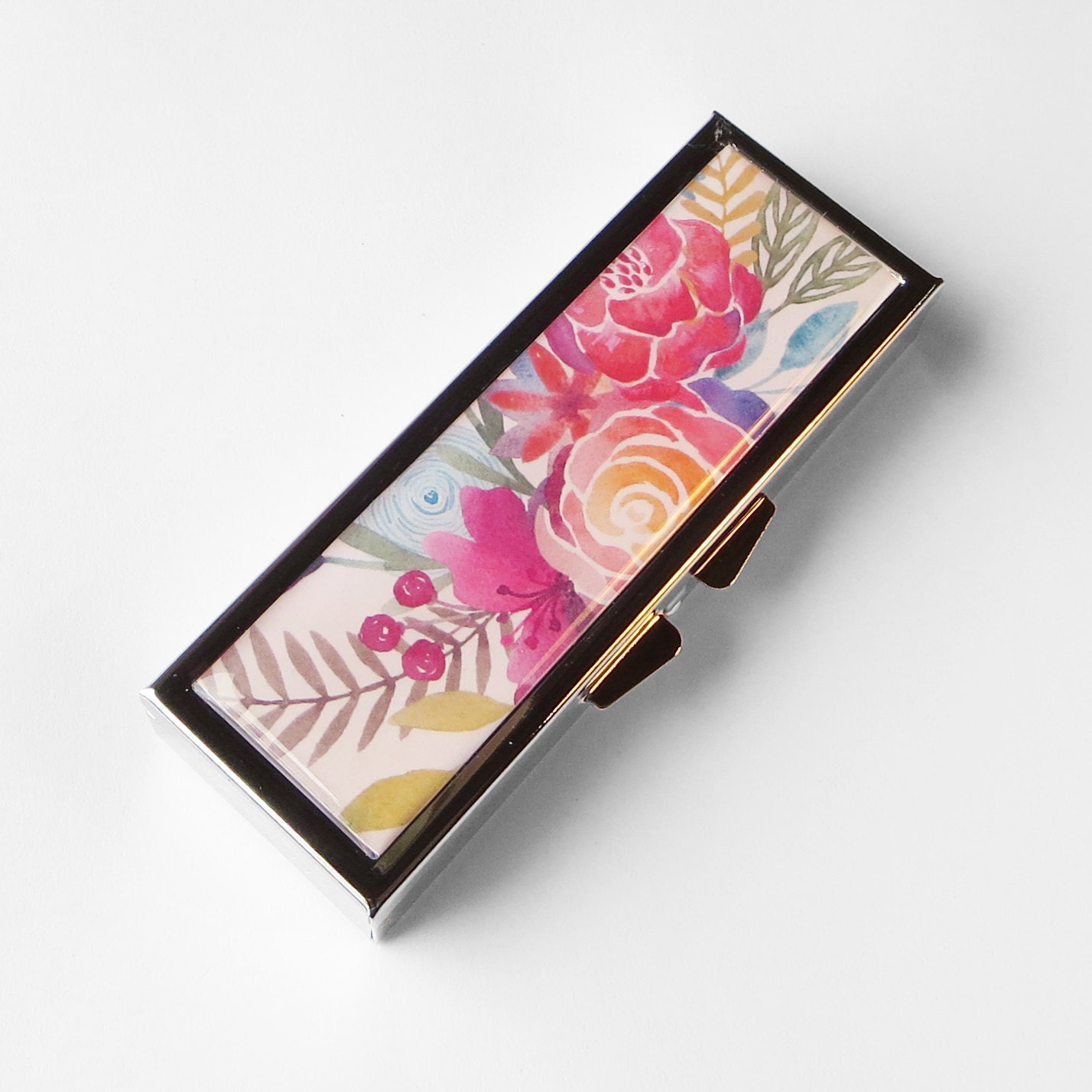 Pill Box, pill case Watercolor Flowers pill container gift for mom, g…