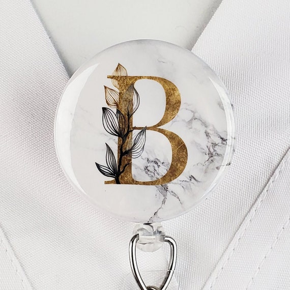 Personalized Badge Reel Monogram Nurse Retractable Badge Holder Gold  Letters Nurse Lanyard Badge Clip Rn Badge Staff Gift Stethoscope ID 720 