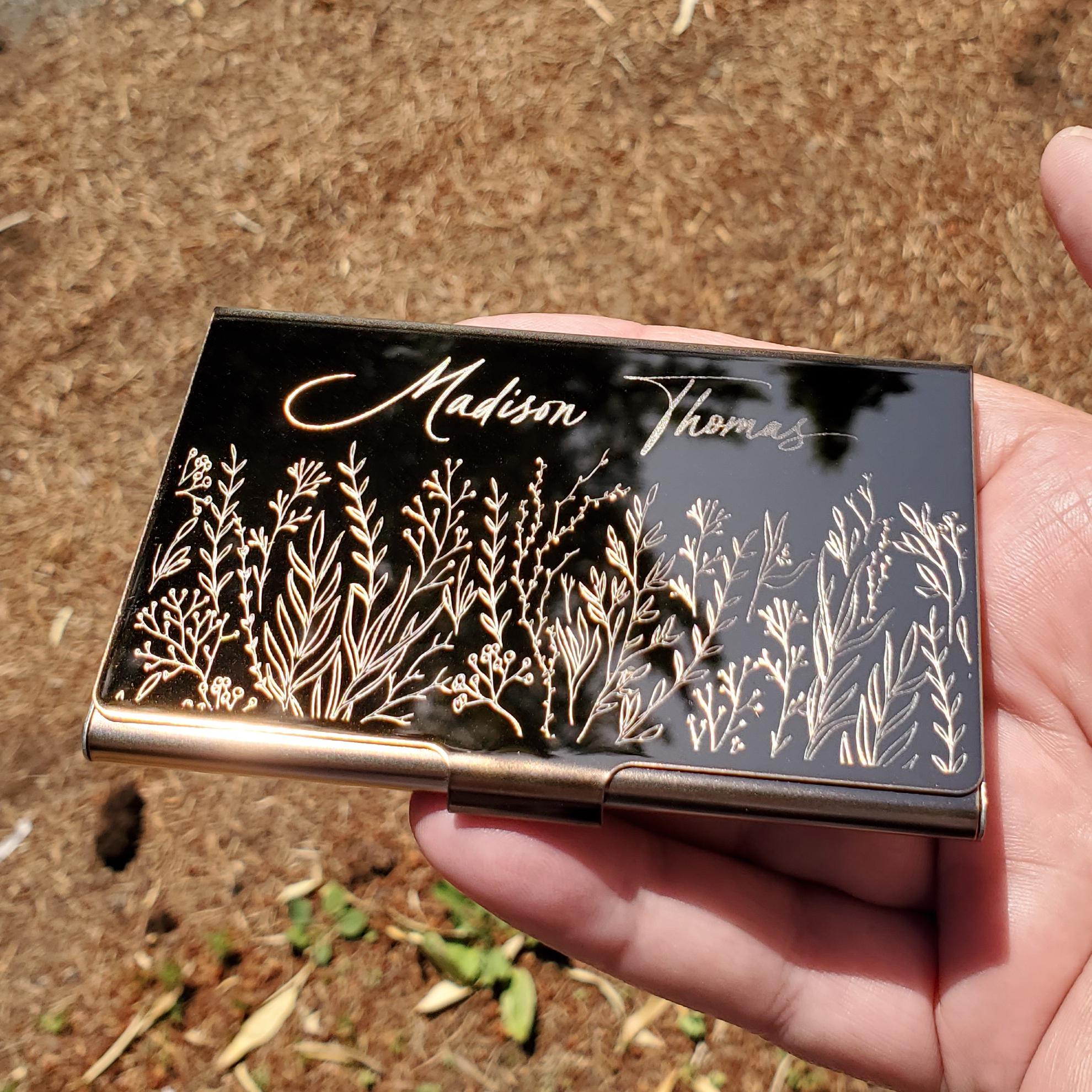 Personalized Rose Gold Metal Card Case Wallet, Custom Business Card Holder, Floral Gift for her, Professional Gift, Realtor Stylist SS04