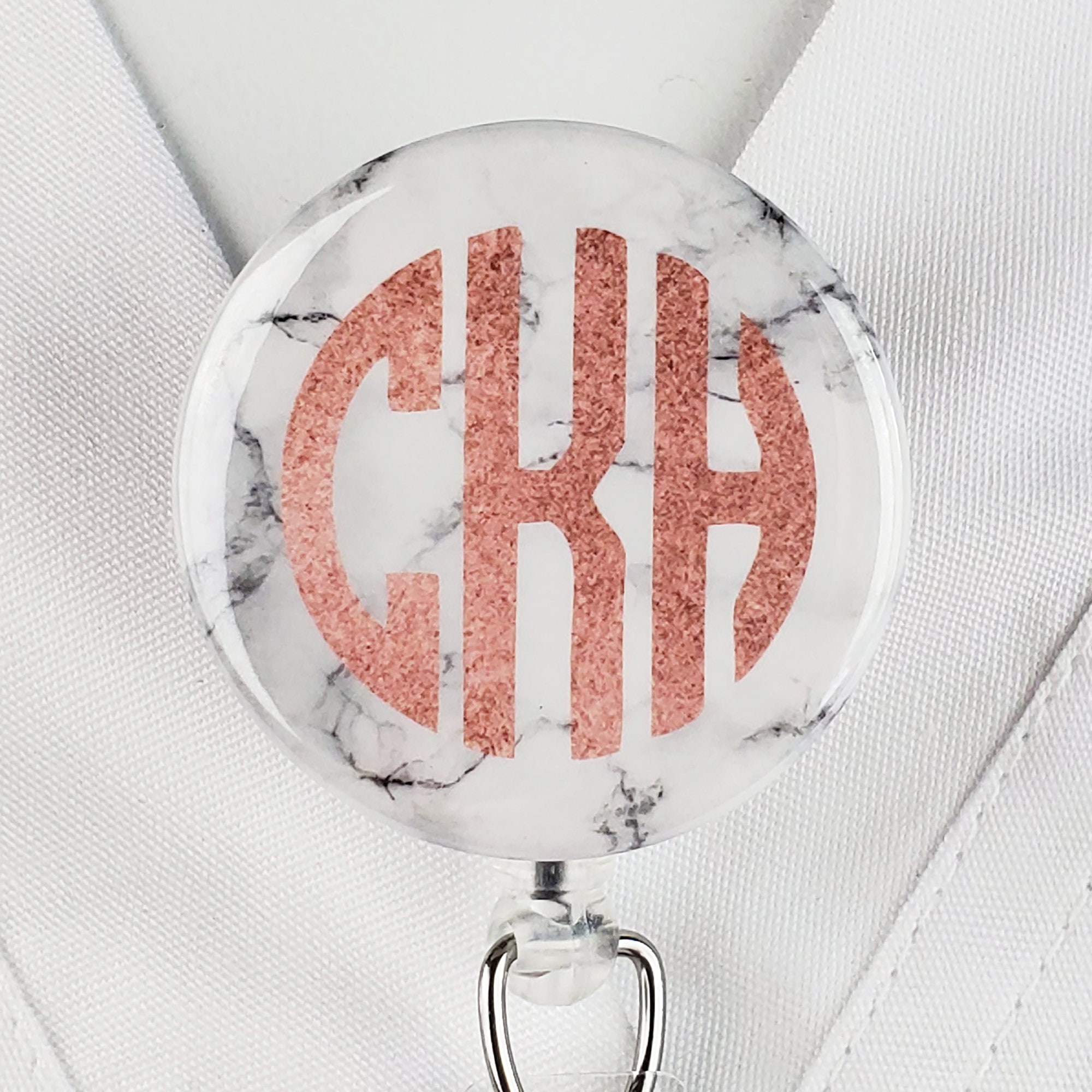 Monogram and Rose Badge Reel for Nurses Teachers Technicians Badge Holder Retractable