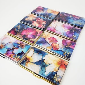 Custom Business Card Holder, Personalized Card Case, Gift for her, Slim Wallet, Coworker Flower Business Card Gift New Job Gift Realtor E214 image 10