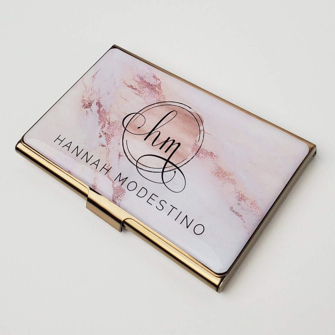 Tarjetero personalizado de mármol rosa, tarjetero de metal, regalo para  ella, accesorio de negocios en oro rosa para peluqueros E71B México