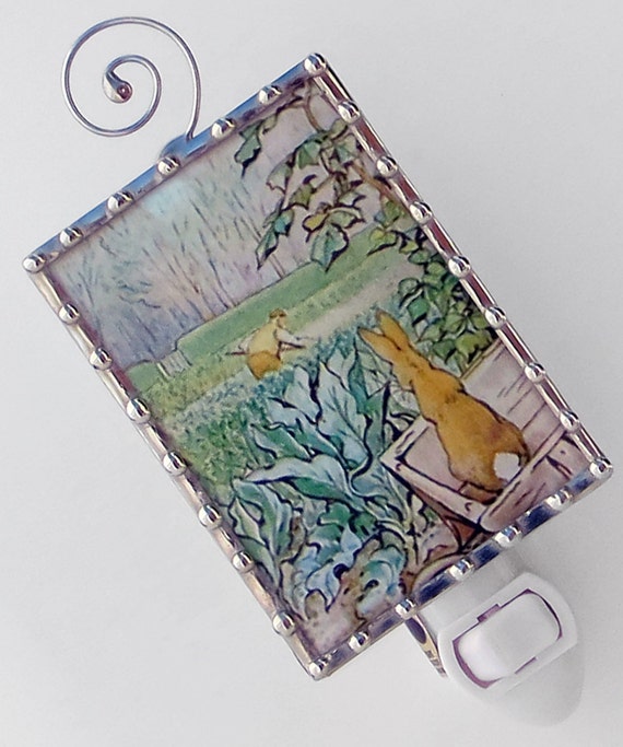 Decorative Peter Rabbit Night Light Wall Plug In Nursery Stain Glass Nightlight