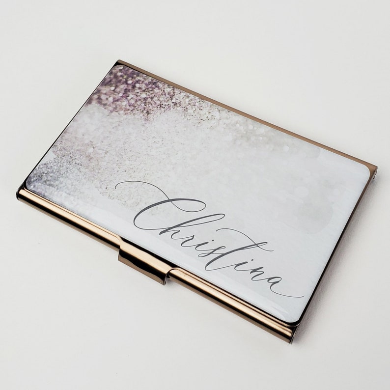 Personalized Business Card Case, Bronze Glitter Business Card Holder for Her Credit Card Holder Gifts for Woman Her Trending Accessory E161 image 1