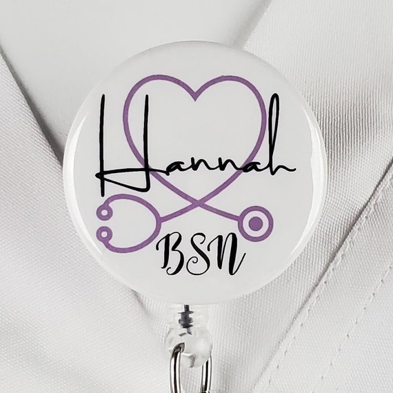 RN Badge Holder with Heart, Personalized ID Badges for Nurses, NP, BSN, Cna, Retractable Holder with Name and Title, New Nurse Gifts, Graduation