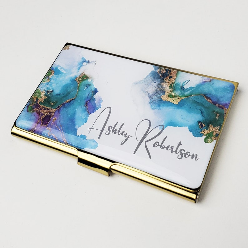 Personalized Business Card Case Watercolor Artist Business Card Holder for Her Coworker Gift Credit Card Holder Modern Gifts for Woman E127 