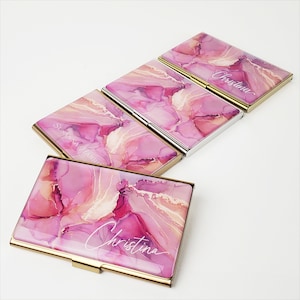 Custom Business Card Holder, Pink Rose Gold Card Case, Gift for her, Slim Wallet, Rose Gold Business Card Gift, New Job Gift Realtor E192 image 9