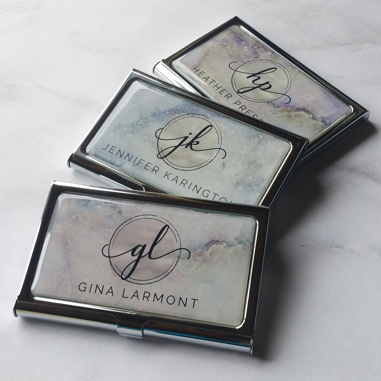 Personalized Business Card Case Purple Marble Business Card Etsy