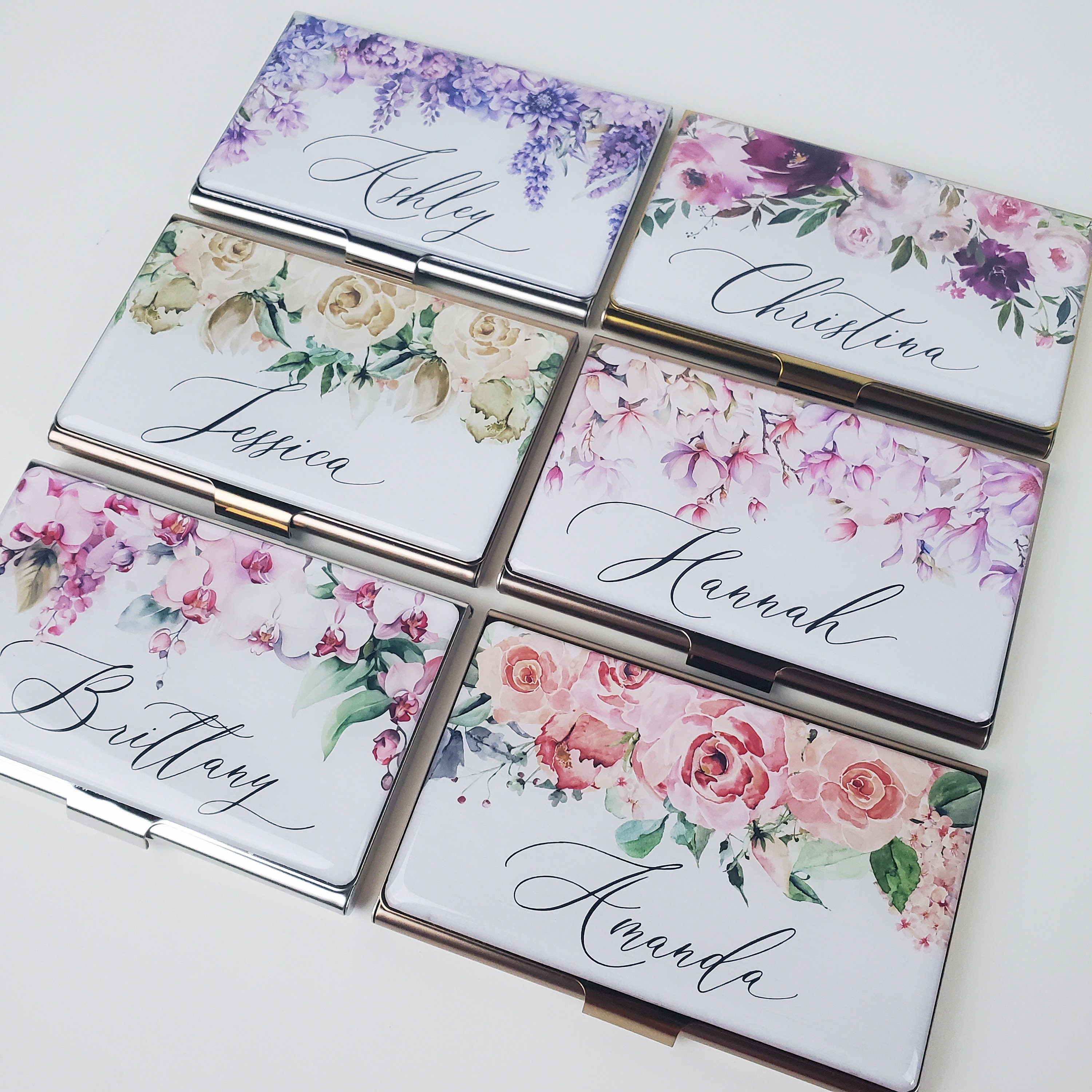 Personalized Business Card Case Pink Flowers Business Card Holder Metal  Credit Card Holder Floral Gift for Women Her Staff Gifts E156G 