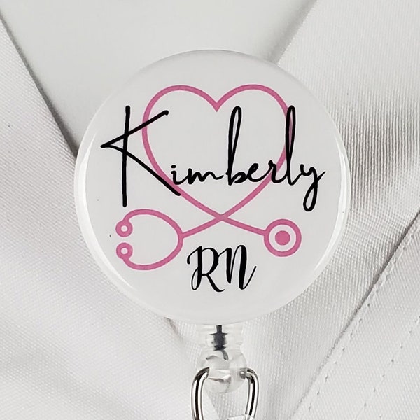 Personalized Nurse Badge Reel, Custom Retracting Nurse Name Badge Holder ID Tag Lanyard Badge Clip RN Badge Staff Gift Stethoscope Yoke 845