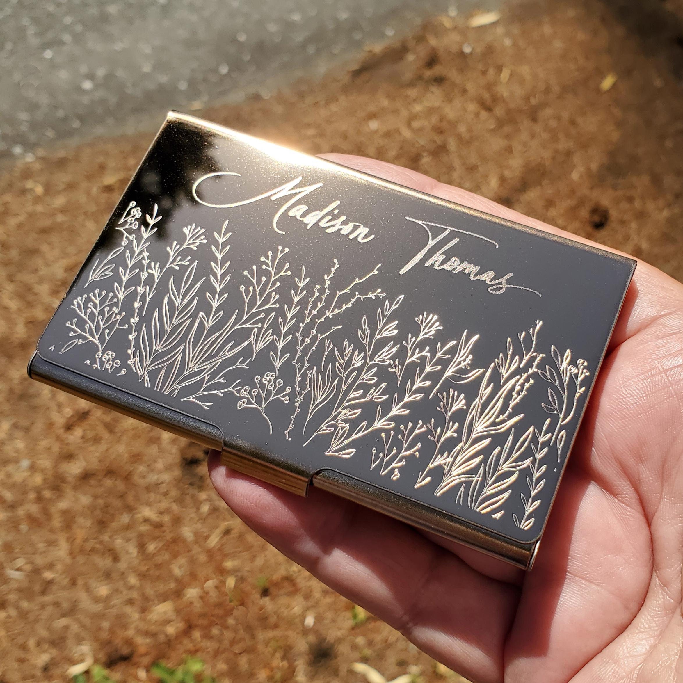 Personalized Rose Gold Metal Card Case Wallet, Custom Business Card Holder, Floral Gift for her, Professional Gift, Realtor Stylist SS04